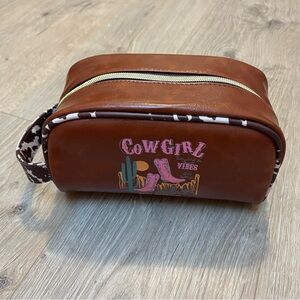 NWT Cowgirl Vibes Faux Leather Structured Cosmetic Bag Cactus Boots Animal Print